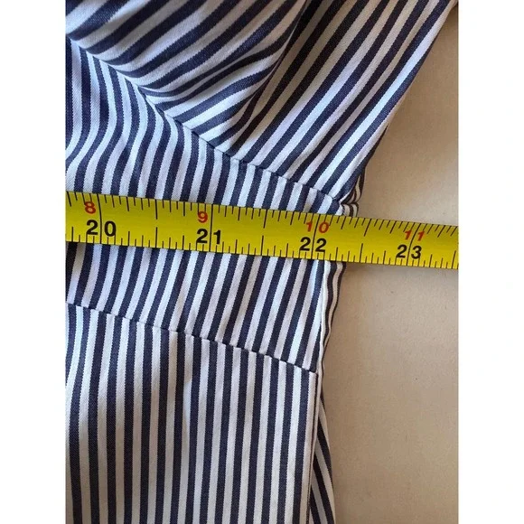 Lafayette 148 New York Womens Navy White Striped Button Down Shirt Size M - Picture 7 of 11